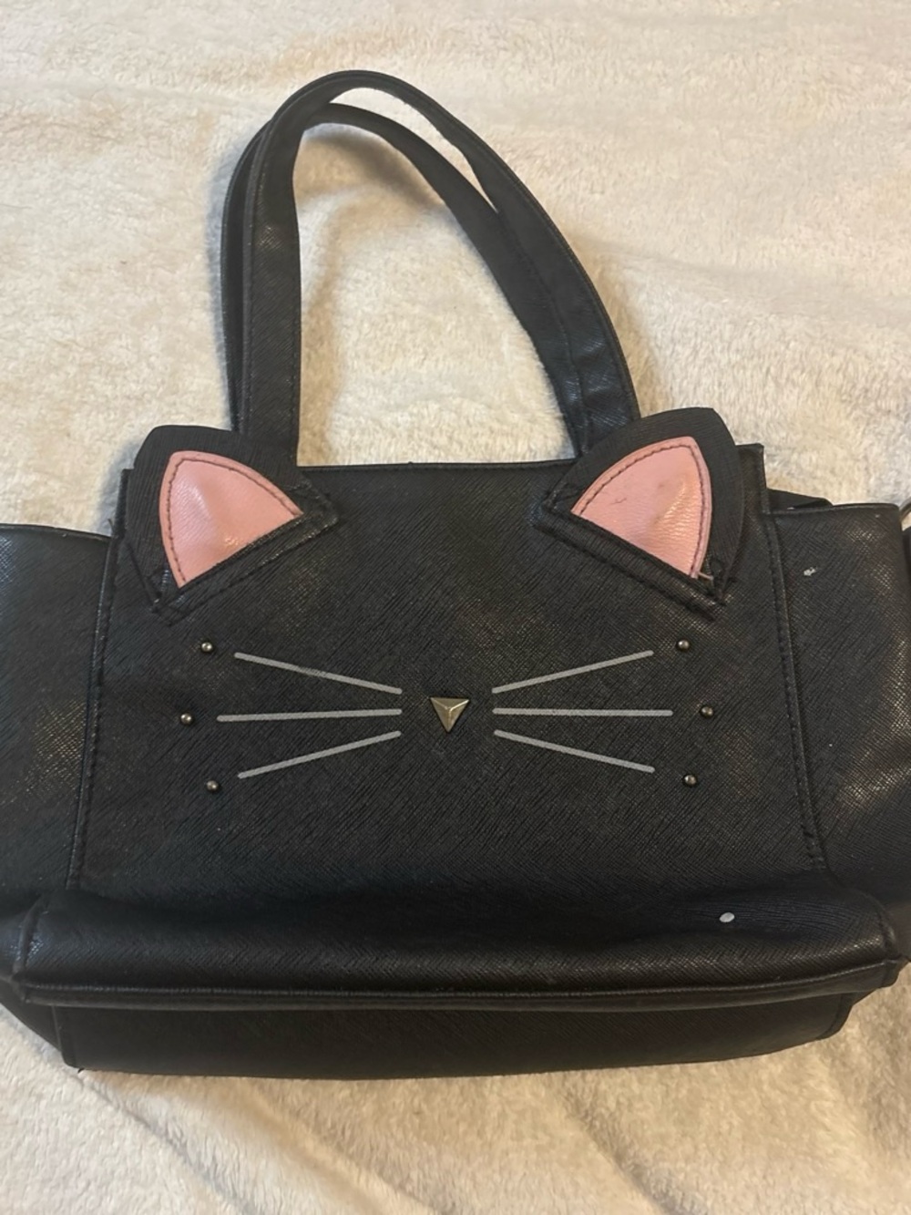 Black Satchel Tote with Pink Cat-Ear Accents